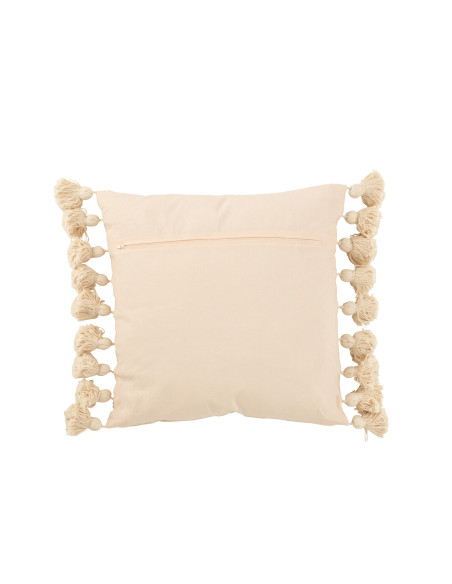 Coussin à pompon en coton pêche carréJ-Line