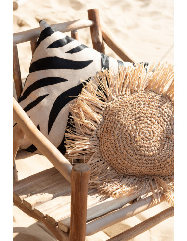 Coussin rond en raphia naturelJ-Line