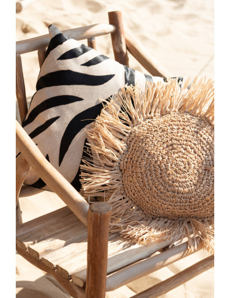 Coussin rond en raphia naturelJ-Line