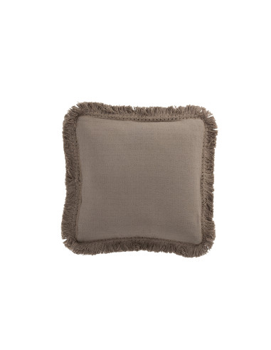 Frange de coussin carré en coton taupeJ-Line