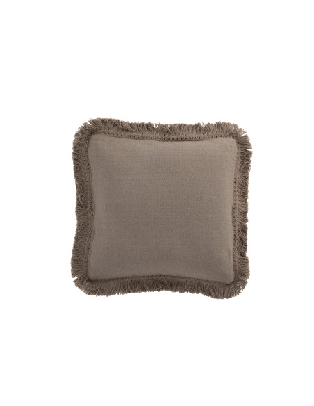 Frange de coussin carré en coton taupeJ-Line