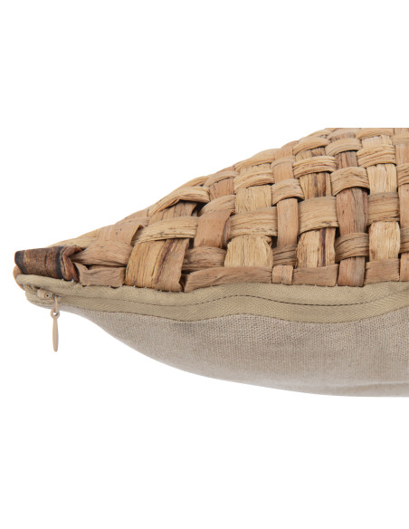 Coussin carré 1 côté en roseau/textile naturel petitJ-Line