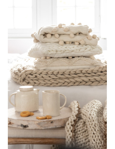 Coussin tricoté carré en acrylique blancJ-Line