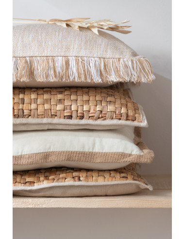 Coussin carré 1 côté en roseau/textile naturel petitJ-Line