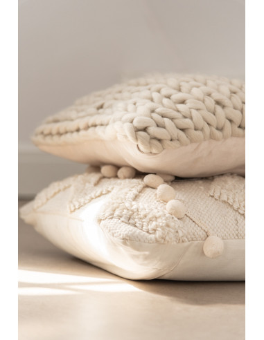 Coussin tricoté carré en acrylique blancJ-Line