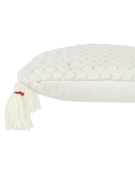 Coussin tricoté à pompon en acrylique blancJ-Line