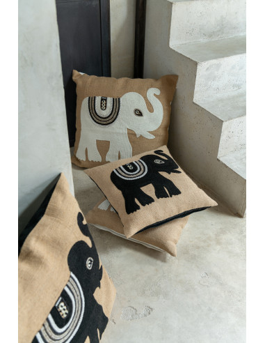 Coussin Éléphant Textile Naturel/Blanc GrandJ-Line
