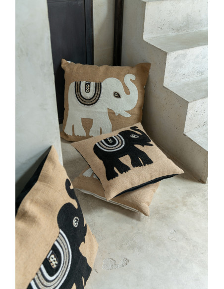 Coussin Éléphant Textile Naturel/Blanc GrandJ-Line