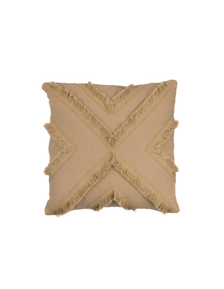 Coussin croix carré en polyester beigeJ-Line