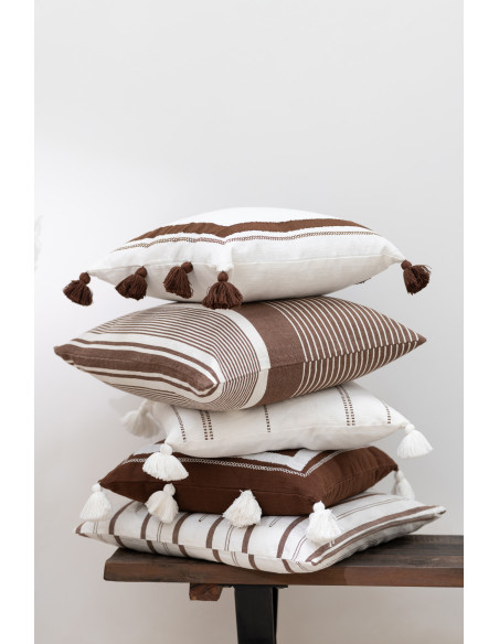 Lignes de coussin en coton blanc/marronJ-Line