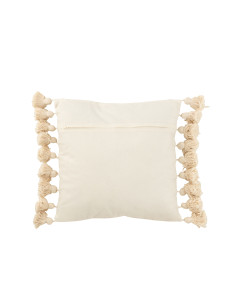 Coussin à pompon en coton beige carréJ-Line 2