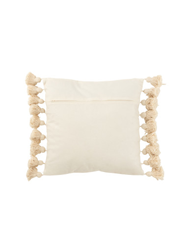 Coussin à pompon en coton beige carréJ-Line