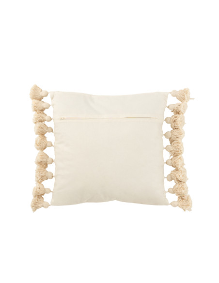 Coussin à pompon en coton beige carréJ-Line Coussin à pompon en coton beige carréJ-Line