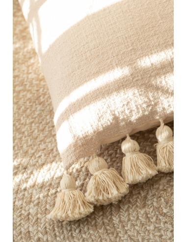 Coussin à pompon en coton beige carréJ-Line