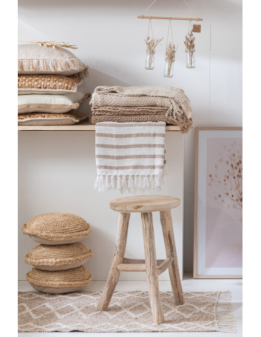 Coussin rond 1 côté en jonc/textile naturelJ-Line