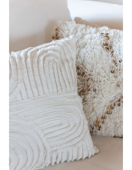 Coussin carré en coton perle blanc/orJ-Line