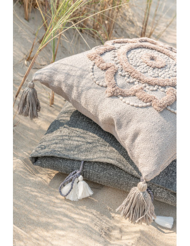 Fleur de coussin + Pompons en coton blancJ-Line