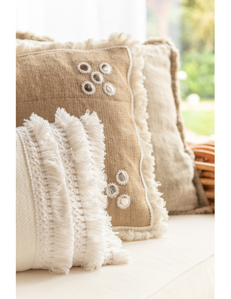 Miroirs de coussin dans les coins en jute naturel/blancJ-Line
