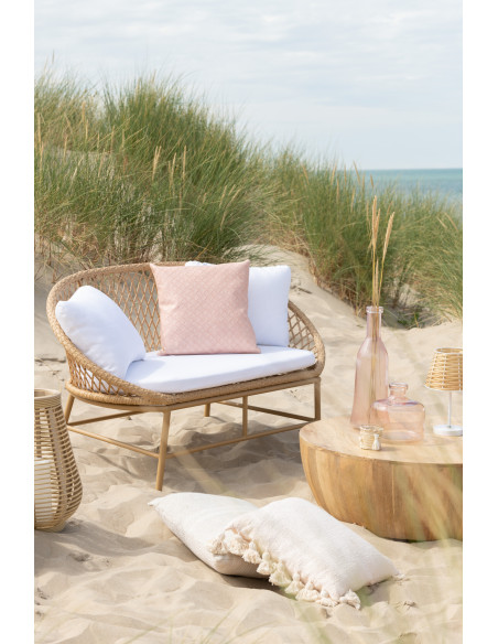 Coussin à pompon en coton beige carréJ-Line Coussin à pompon en coton beige carréJ-Line