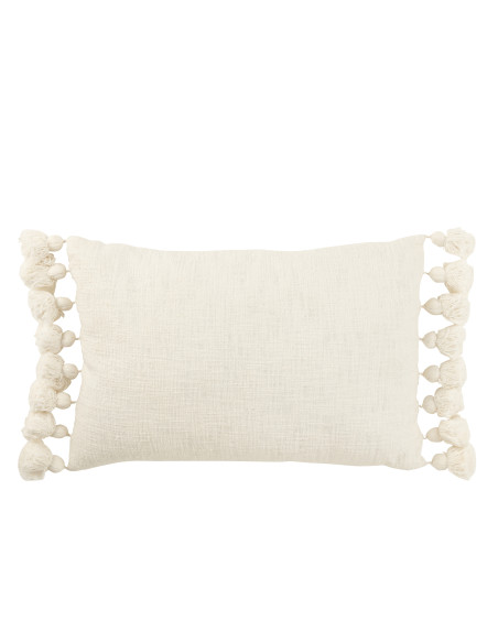 Coussin à pompon en coton blancJ-Line