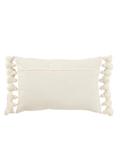 Coussin à pompon en coton blancJ-Line
