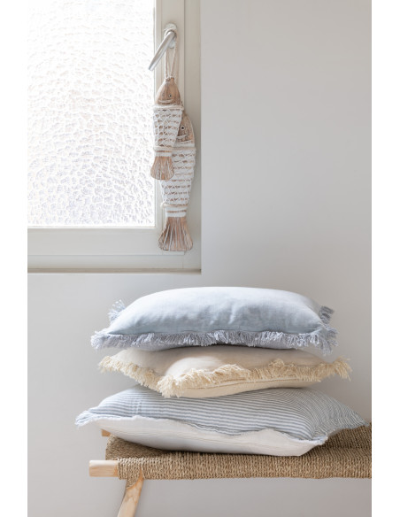 Frange de coussin en velours de coton beigeJ-Line