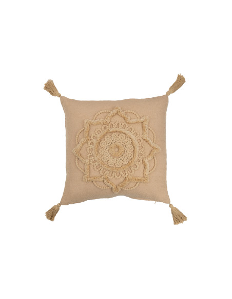 Coussin Fleur Pompon Polyester BeigeJ-Line