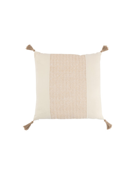 Coussin carré en polyester tissé beigeJ-Line