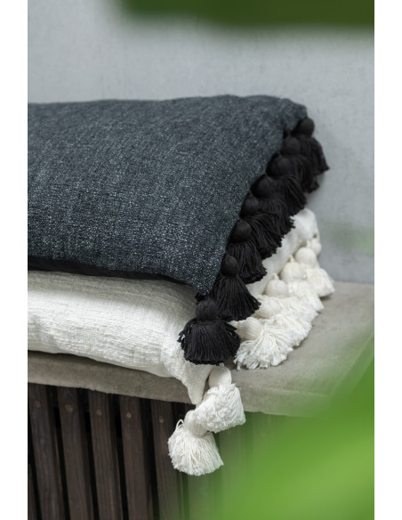 Coussin à pompon en coton blancJ-Line