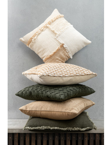 Broderie de coussin en coton beigeJ-Line