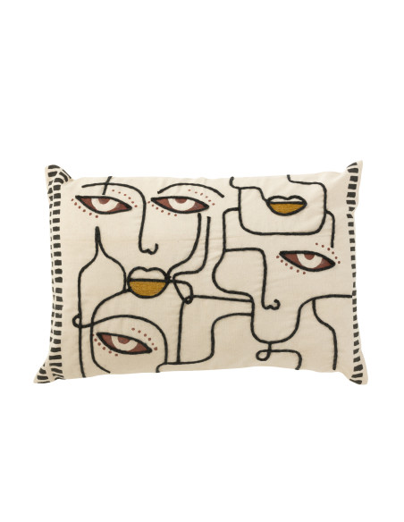 Coussin visages coton crème/marron/noirJ-Line