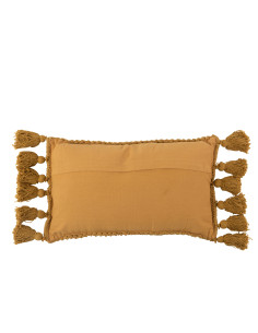 Coussin à pompon en coton rectangle ocreJ-Line 2