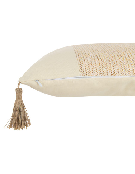Coussin carré en polyester tissé beigeJ-Line