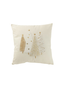 Coussin Sapins de Noël en Coton Blanc/Or en ReliefJ-Line