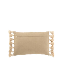 Coussin rectangle en coton polyester taupe avec pompon.J-Line 2