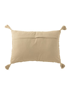 Coussin rectangle avec pompons en coton beige foncéJ-Line 2