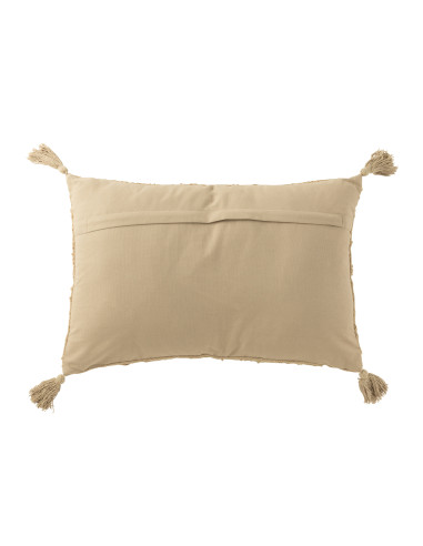 Coussin rectangle avec pompons en coton beige foncéJ-Line