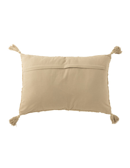 Coussin rectangle avec pompons en coton beige foncéJ-Line