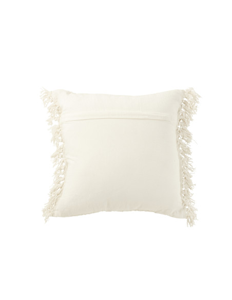 Coussin tissé à franges en viscose/coton blancJ-Line