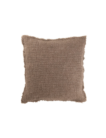 Coussin avec des bords effilochés en coton/polyester taupeJ-Line Coussin avec des bords effilochés en coton/polyester taupeJ-Line