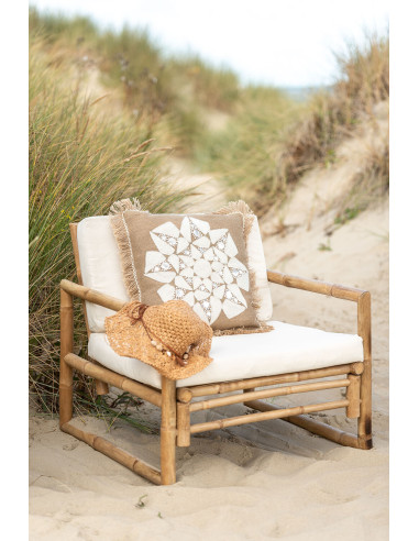 Coussin Fleur Abstrait en Jute Naturel/BeigeJ-Line