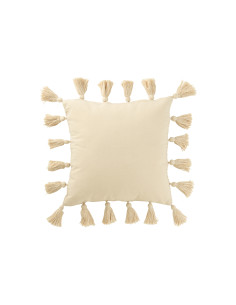 Coussin en coton beige avec des pompons tissés.J-Line 2