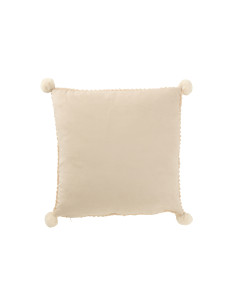 Coussin doux en polyester beige avec pompons.J-Line 2