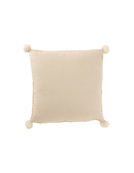Coussin doux en polyester beige avec pompons.J-Line