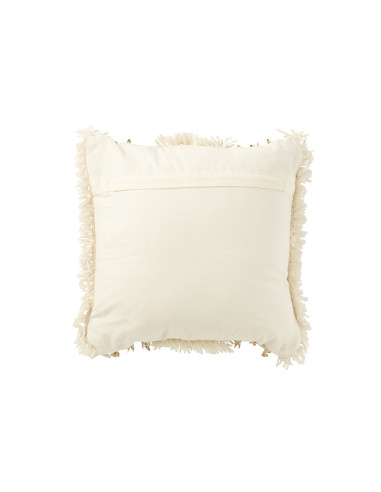 Coussin carré à lignes pailletées en laine/coton crème/orJ-Line