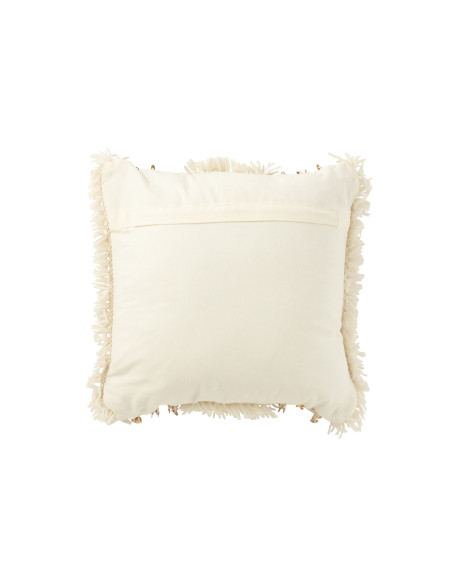 Coussin carré à lignes pailletées en laine/coton crème/orJ-Line