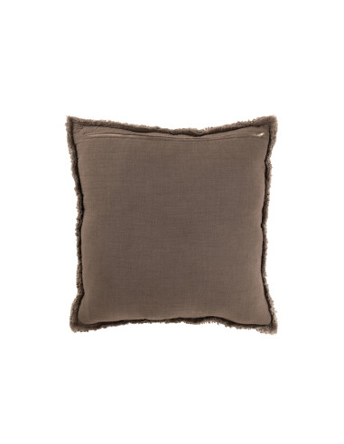 Coussin avec des bords effilochés en coton/polyester taupeJ-Line
