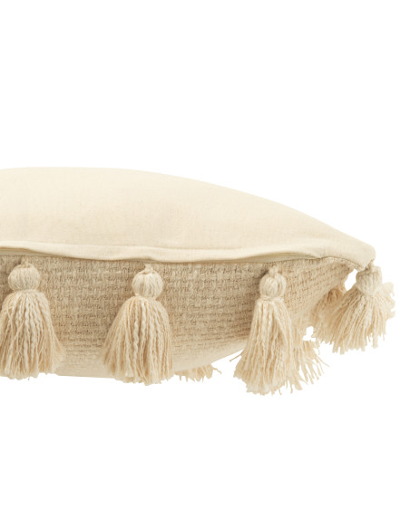 Coussin en coton beige avec des pompons tissés.J-Line