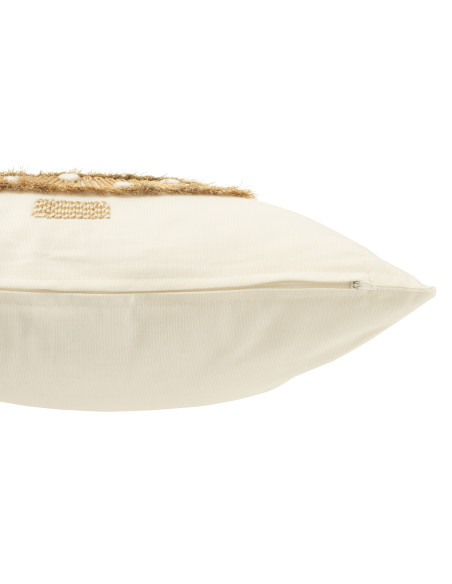 Coussin Sapin de Noël à Franges et Pompons en Coton Blanc/OrJ-Line