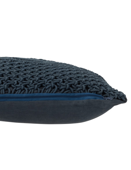 Coussin en macramé carré en coton bleuJ-Line